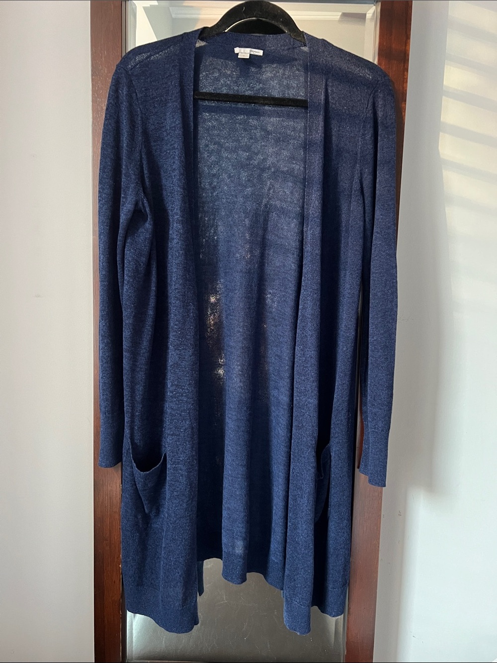 Halogen Nordstrom Linen Blend Long Open Front Cardigan Navy Blue Size Medium